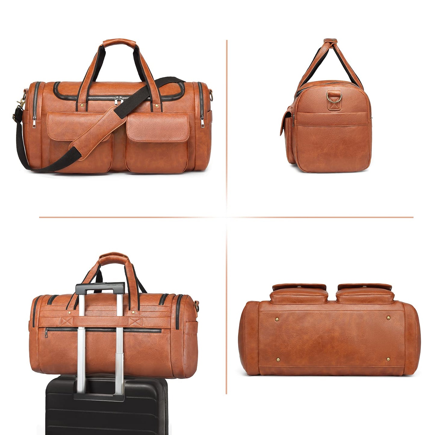Travel Duffel Bag for Men, Large PU Leather Carry on Duffle Bag for Traveling, Waterproof Overnight Weekender Gym Bags with Shoe Compartment - Perfect for Daily Use/Birthday Gift