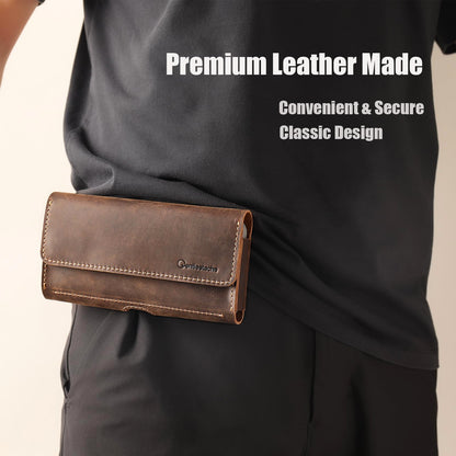 Gentlestache Leather Phone Holster for iPhone 15 Pro Max & Galaxy S24 Ultra - Two Pocket Phone Pouch with Thick Case, Dark Brown
