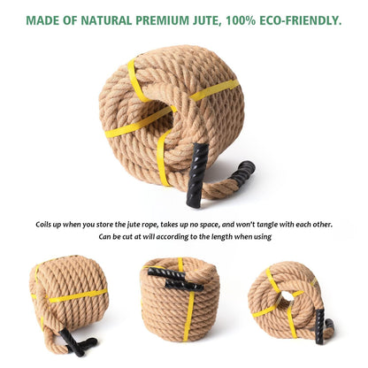 Jute Rope 3/4 in × 100 ft Natural Material Heavy Duty Twisted for Indoor Outdoor Crafts, Nautical, Tug of War Rope, Railing, Hammock, Swing,Gardening, Climbing