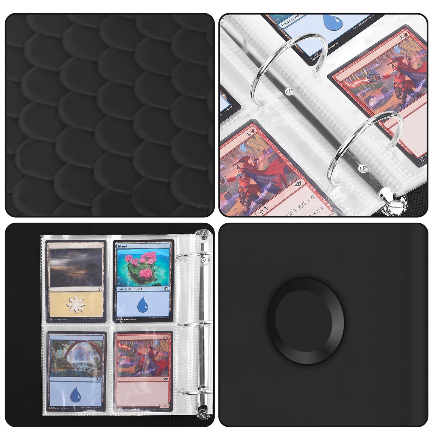 BRPPO Trading Card Binder- 4-Pocket Card Holder, 3D Dragon Scale Texture, 400-Card Capacity, Portable Card Album, Card Organizer Compatible with Multiple Card Sizes (BALCK)