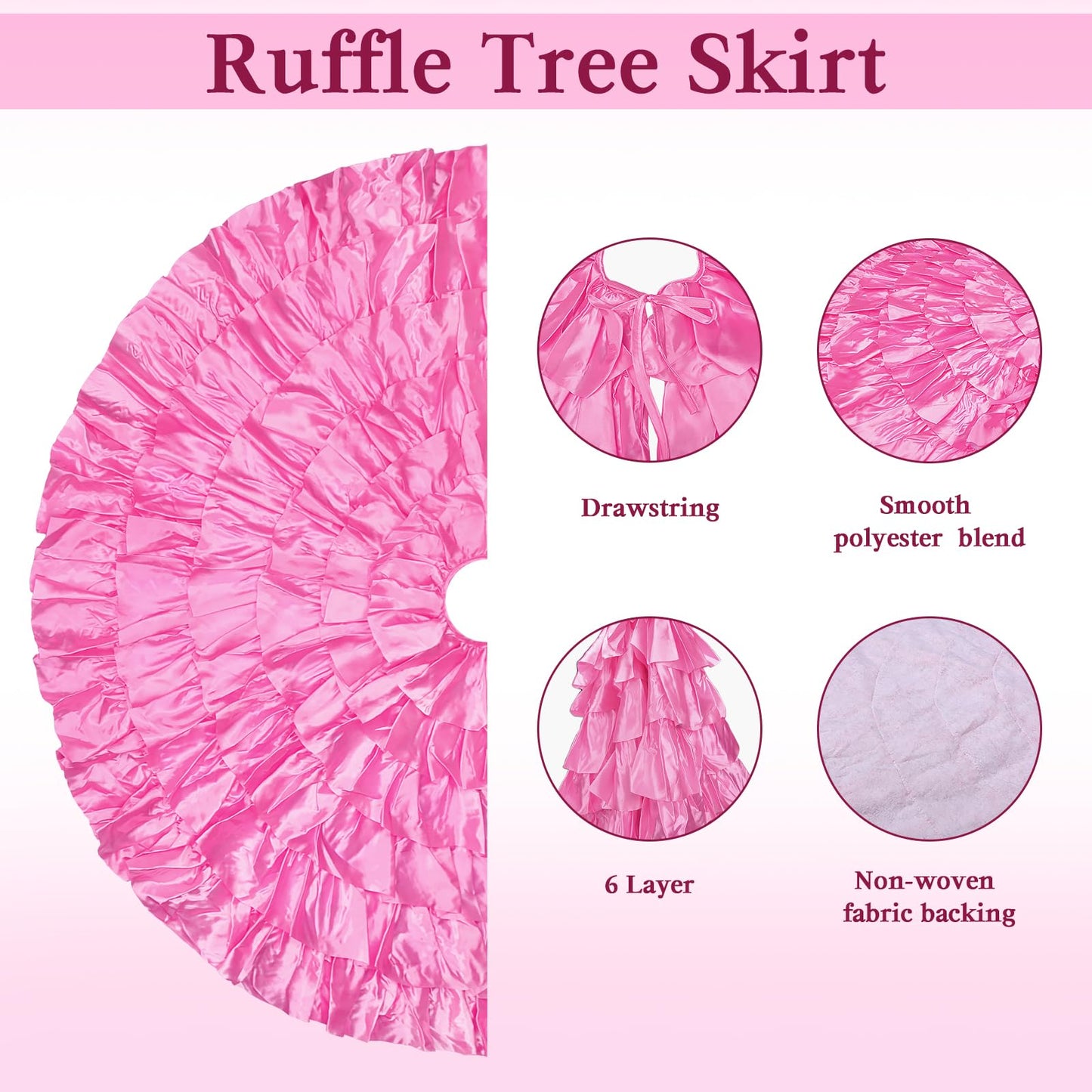 tiosggd Hot Pink Ruffle Tree Skirt, 48 inch 6-Layer Spring Pink Fluffy Tree Skirt, Large Candy Tree Rug for Artificial Trees 6-7.5 FT, Summer Wedding Tree Decorations Ornaments
