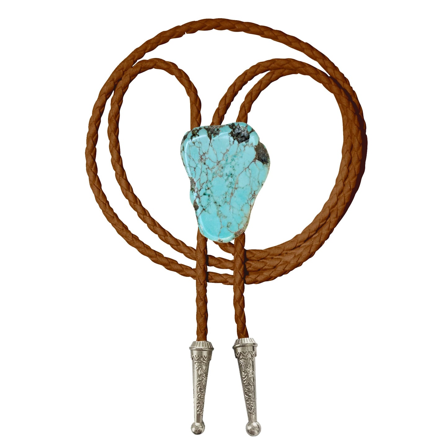 Daisy Del Sol Bolo Tie Turquoise Stone Braided Vegan Faux Leather Silver Tips Handmade Necklace Adjustable Western Jewelry