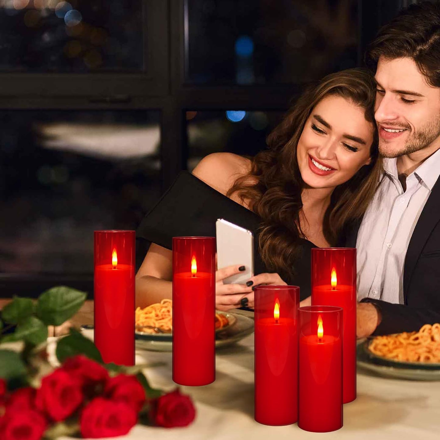 CLTNIKET 24-Pack Red Acrylic Flameless LED Candles with Remote Control - Realistic Flickering Battery - Operated Candles for Valentine's Day,Home Decor, Weddings, and Parties.