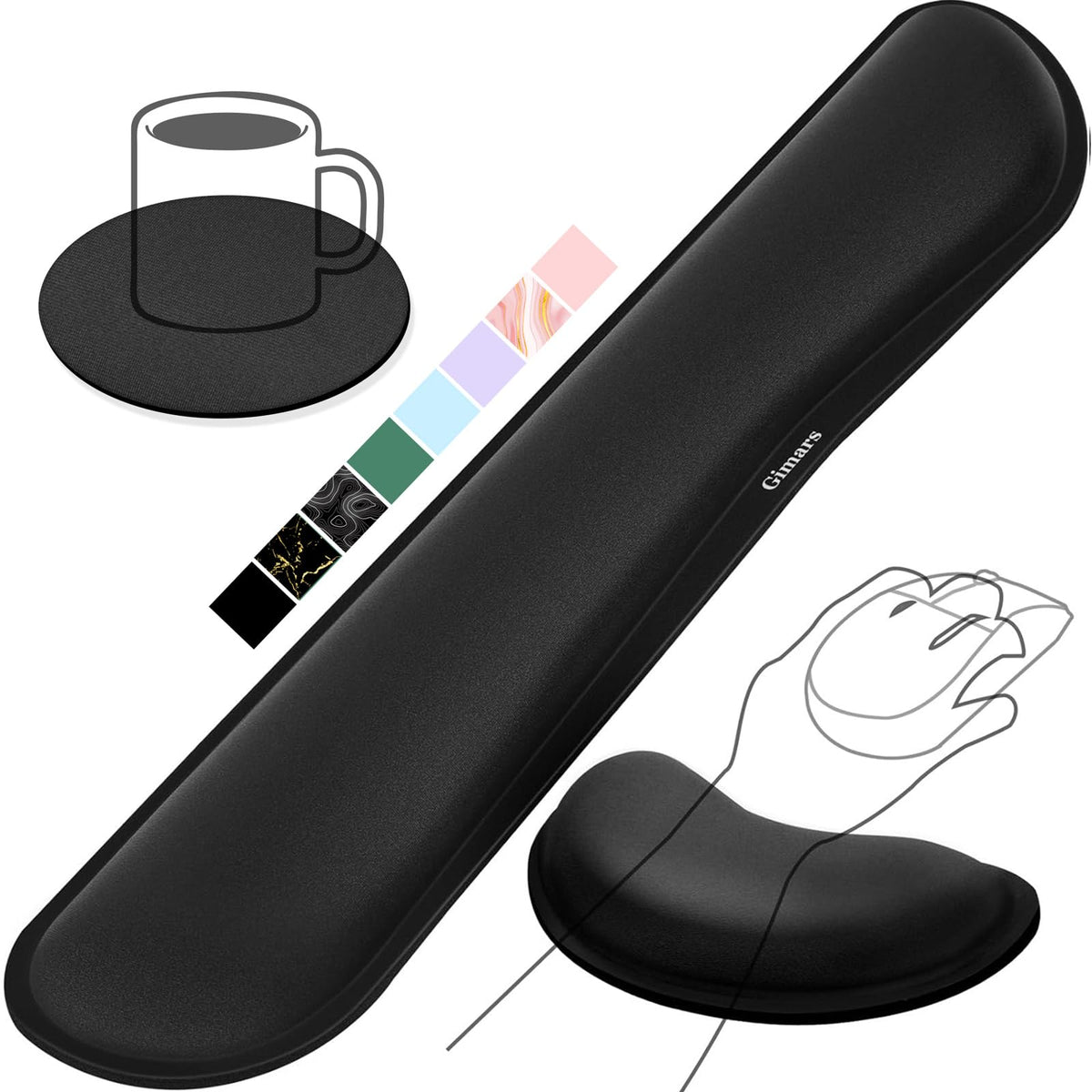 Gimars Upgrade Enlarge Silky and Superfine Fabric Gel Memory Foam Keyboard Wrist Rest Set, Ergonomic Keyboard Mouse Wrist Support for Typing Pain Relief, Comfort for Office, Gaming, Computer, Black