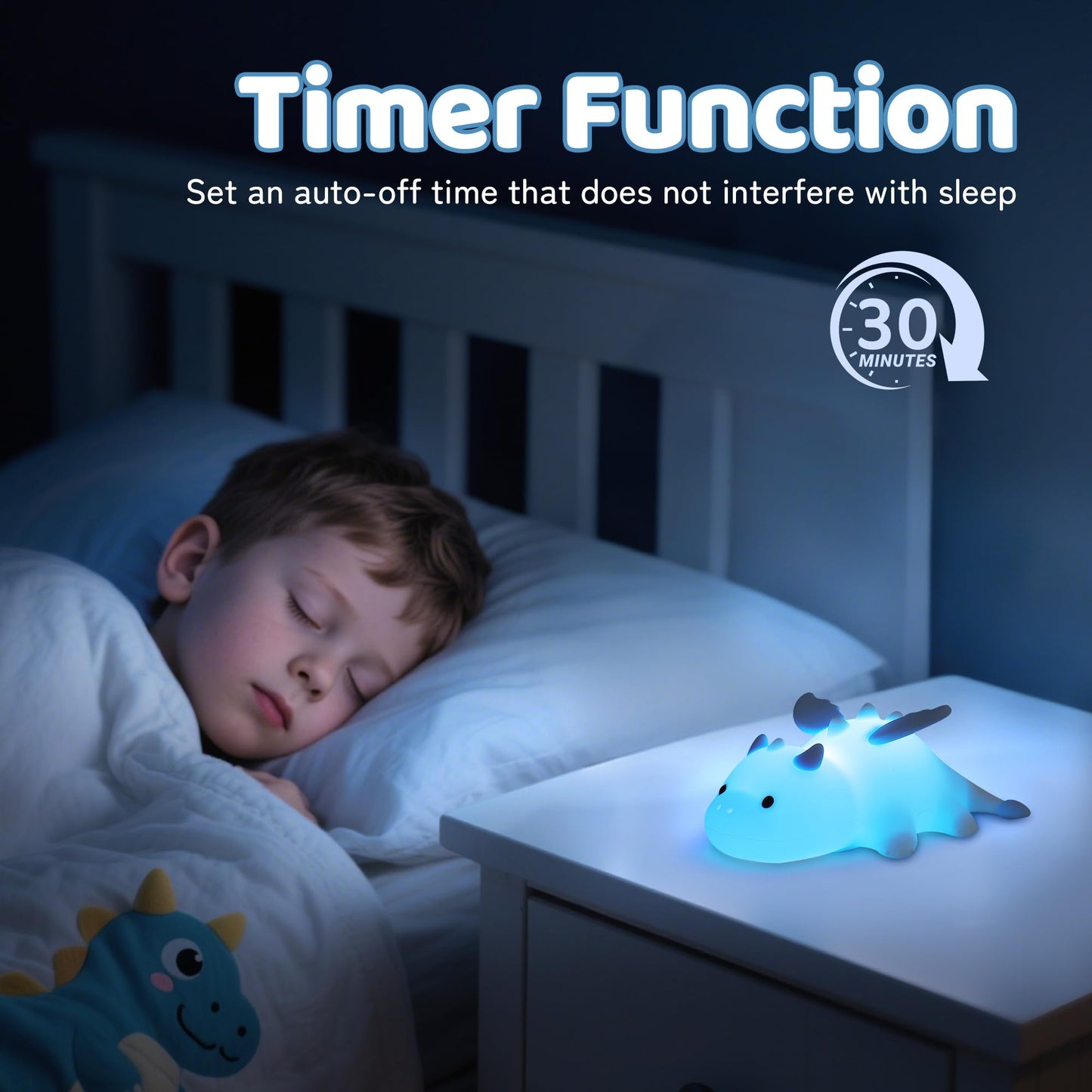 Ammonite Dragon Night Light, Cute Dragon Lamp with 8 Color Lights, Soft Silicone Kids Nursery Nightlight LED Touch Light, Kids Bedroom Decor as Xmas Birthday Gifts