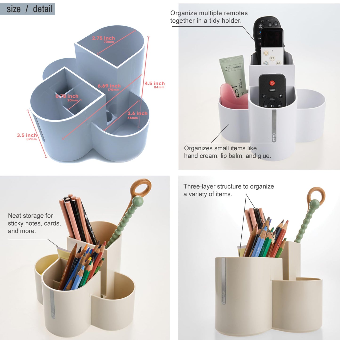 AONTILLO Aesthetic Desk Organizer [Sand Beige] - Multi-Compartment Pen Holder & Remote Control Caddy, Modern Vanity Makeup Brush Organizer, Premium Stationery Storage (Made In Korea)