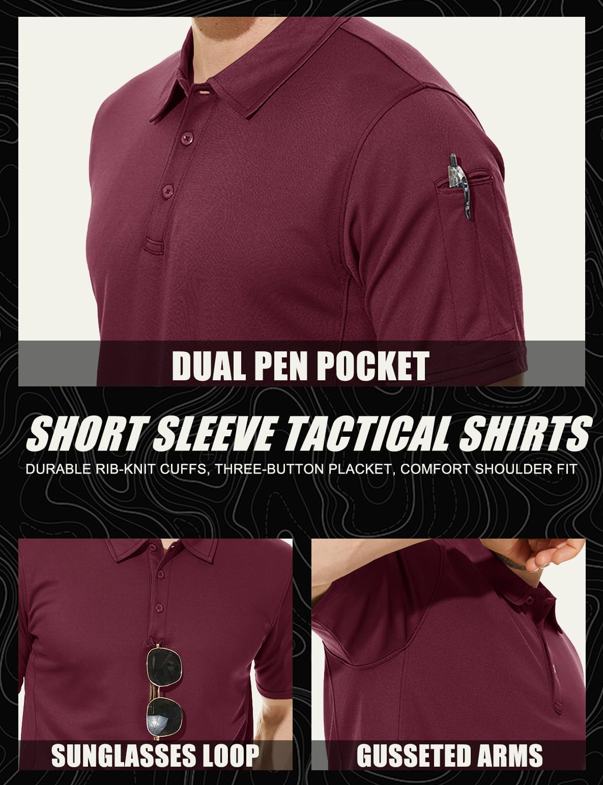 MAGCOMSEN Polo Shirts for Men Golf Shirts Quick Dry Collared Short-Sleeve Work Polo Performance Shirt Wine Red XXL