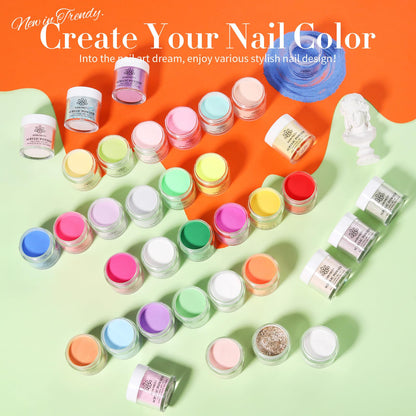 BORN PRETTY Acrylic Nail Kit - Acrylic Powder (Clear, White, Pink) & Liquid Set with Nail Forms, Brush Pen, File & Glass Container - Beginner Friendly