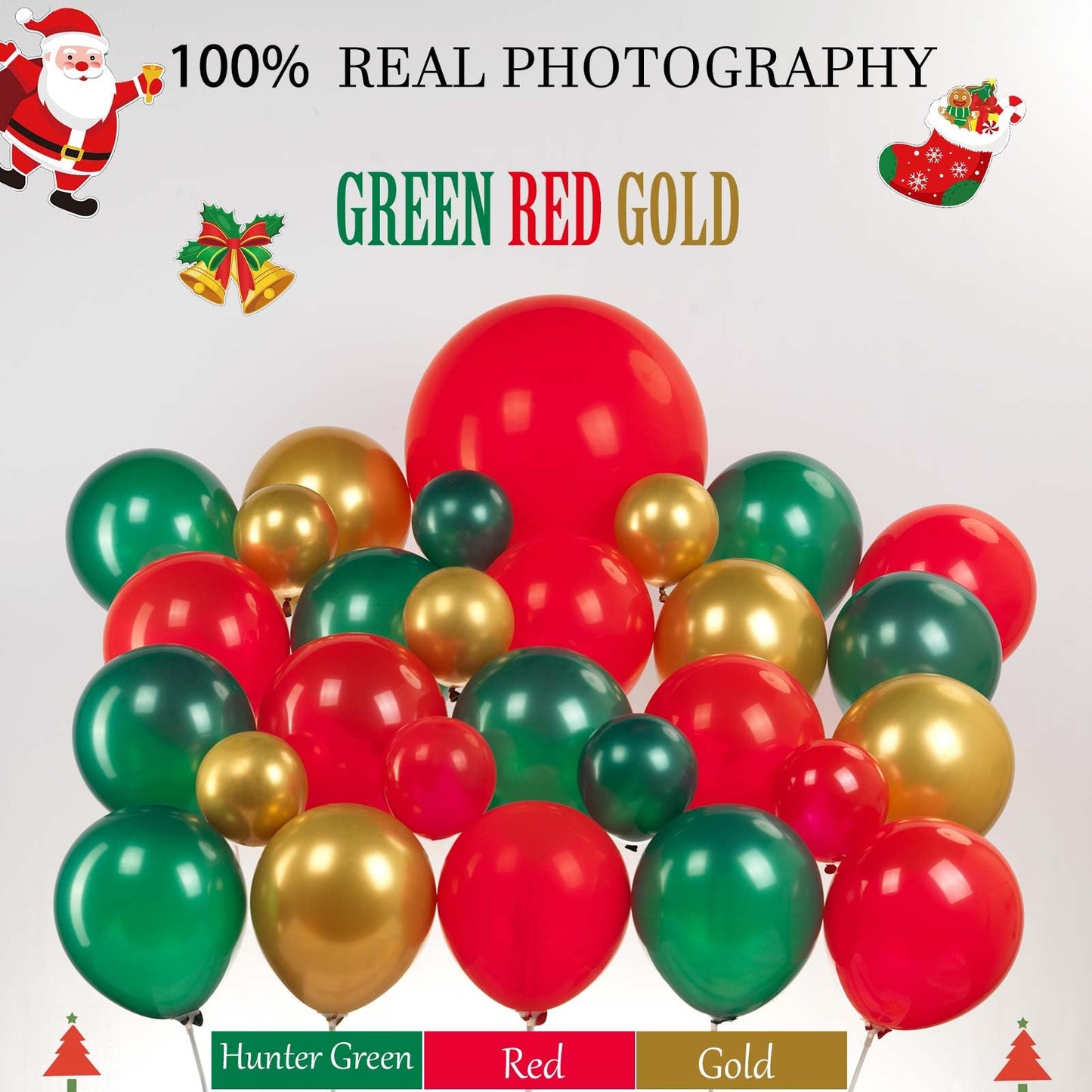 Christmas party decorations with Hunter Green Red Gold Balloon Garland Arch & Xmas Tree Santa Candy Cane Star lollipop gift box ribbons foil Balloons for friendsmas New Year's Eve Decorations