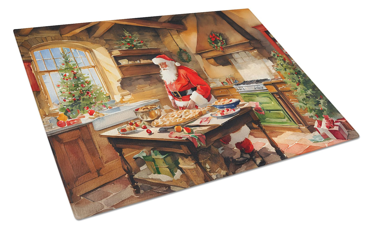 Caroline's Treasures DAC3293LCB Cookies with Santa Claus Father Christmas Glass Cutting Board Large Decorative Tempered Glass Kitchen Cutting and Serving Board Large Size Chopping Board