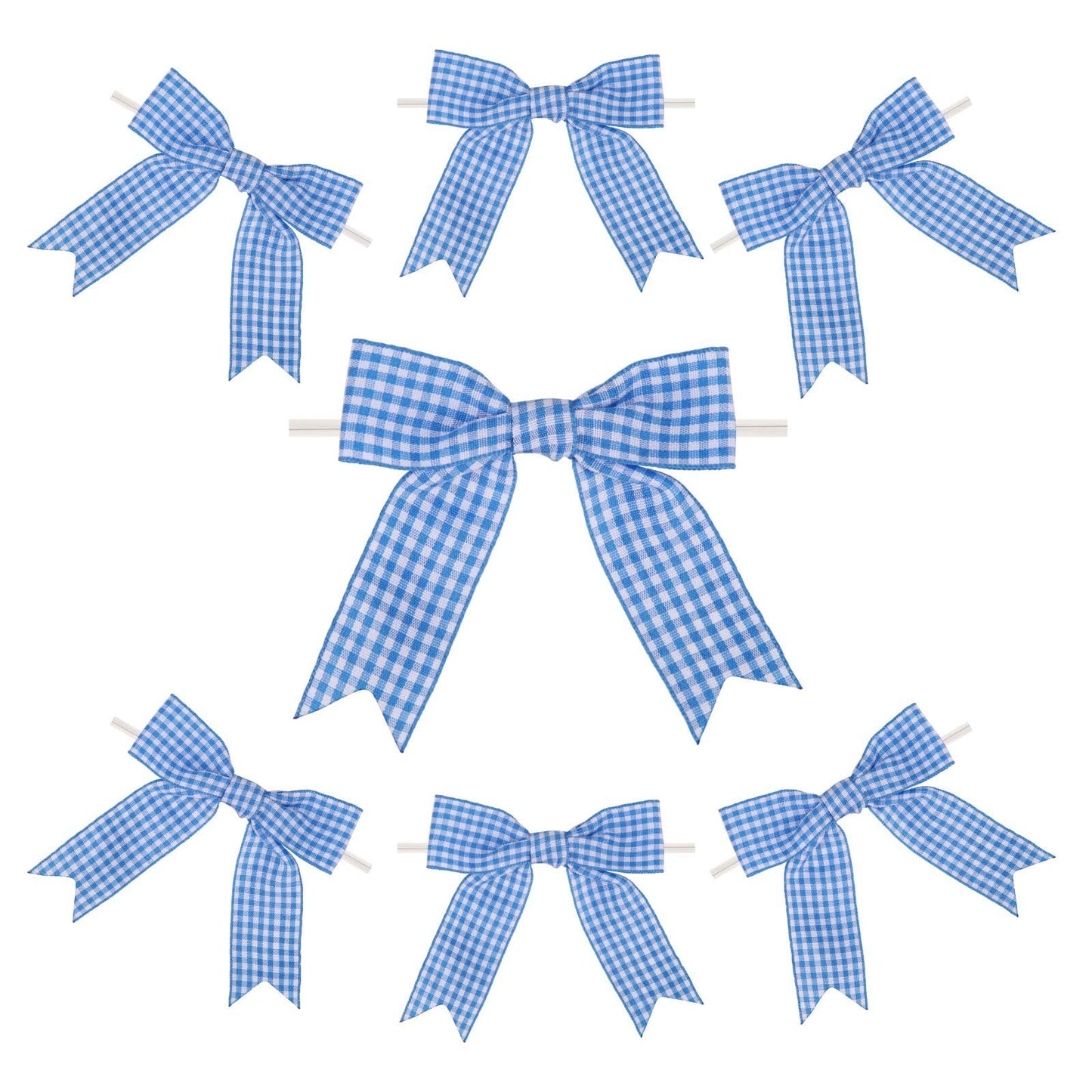 Meseey 30 Pcs 3.5 Inches Gingham Ribbon Bows with Twist Tie Blue and White Buffalo Check Premade Craft Bows for Gift Wrapping Basket Wedding Baby Shower Brithday Party(BlueW)