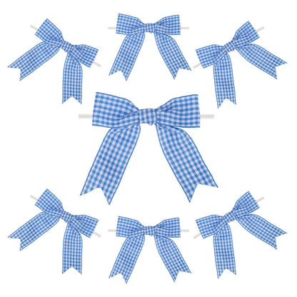 Meseey 30 Pcs 3.5 Inches Gingham Ribbon Bows with Twist Tie Blue and White Buffalo Check Premade Craft Bows for Gift Wrapping Basket Wedding Baby Shower Brithday Party(BlueW)