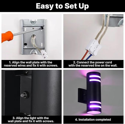 RGB Up and Down Lights Outdoor Wall Lights 4 Packs, Smart Color Changing Outdoor Wall Sconce WiFi Voice & App Control,Aluminum Waterproof Exterior Lights for Porch Compatible with Alexa