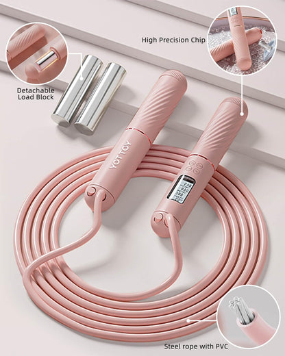 YOTTOY Cordless Jump Rope with Counter - Ropeless Jump Rope 2 In 1 with Large Cordless Ball-Weighted Jump Rope for Women with LCD Display (Pink)