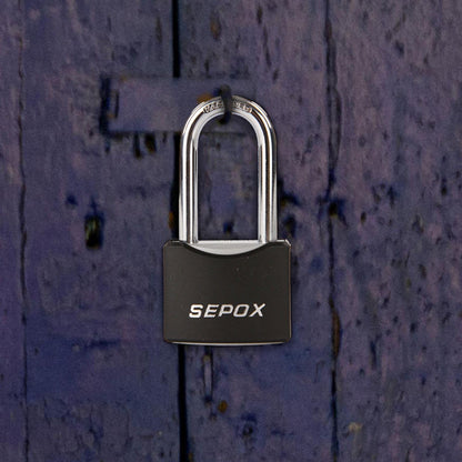 SEPOX® Twins 1-9/16" All-Weather Outdoor Padlocks Keyed Alike, Long Shackle, Solid Steel Lock, Heavy-Duty with Black Cover, Design for Gate Fence Cabinet Toolbox School Gym Locker with 2pcs Same Key