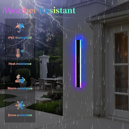 2 Pack RGB Outdoor Long Wall Lights Fixture,40 inch Modern Outdoor LED Wall Light,Dimmable Outside Wall Sconce Linear Lights,Exterior Lighting Fixtures for Garage,Porch,Patio,Front Door