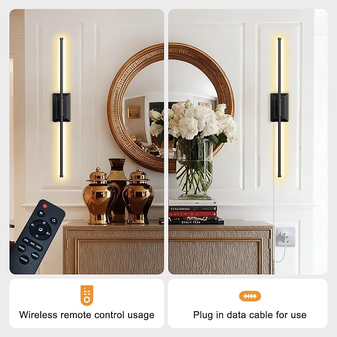 Battery Operated Wall Light Set of 2 - Silver Picture Wireless Led Plug In Walls Sconce Fixture Indoor - Art Decor Bathroom Sconces Rechargeable - Modern Bedroom Cordless Lights Fixtures with Remote