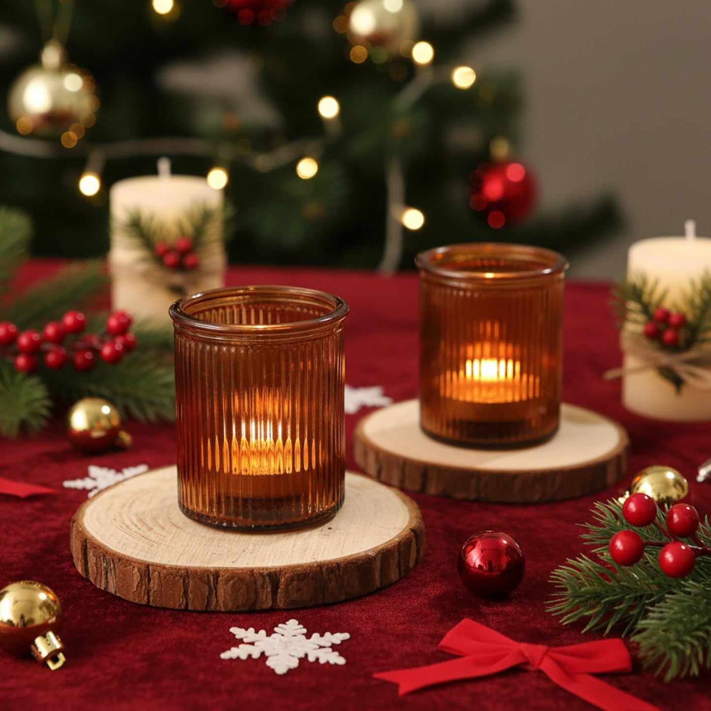36pcs Amber Votive Candle Holders, Ribbed Glass Tea Light Candle Holder, Candle Votives for Wedding Centerpiece & Home Decor
