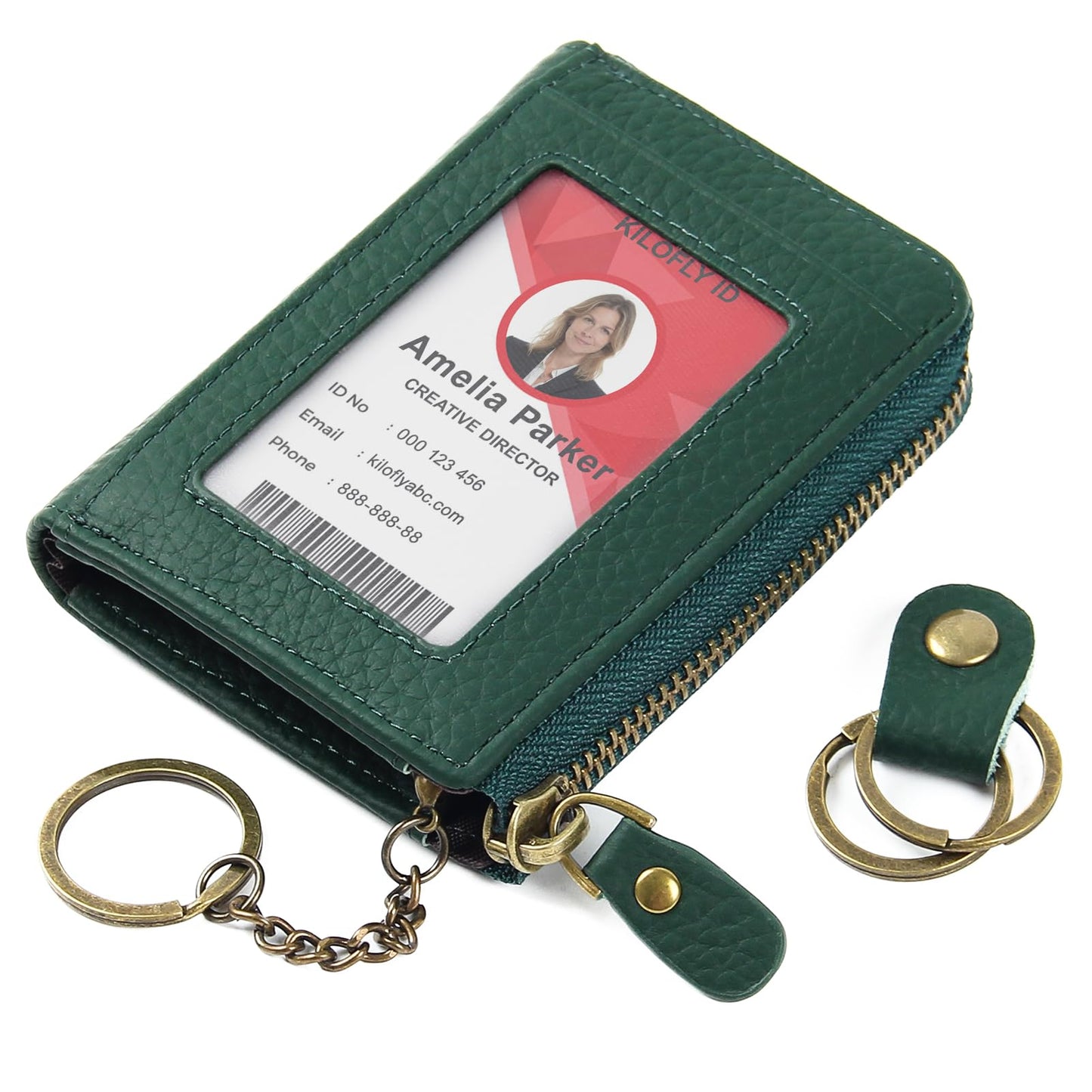 kilofly Genuine Leather Card Slot ID Holder Wallet + Keychain Cable Organizer