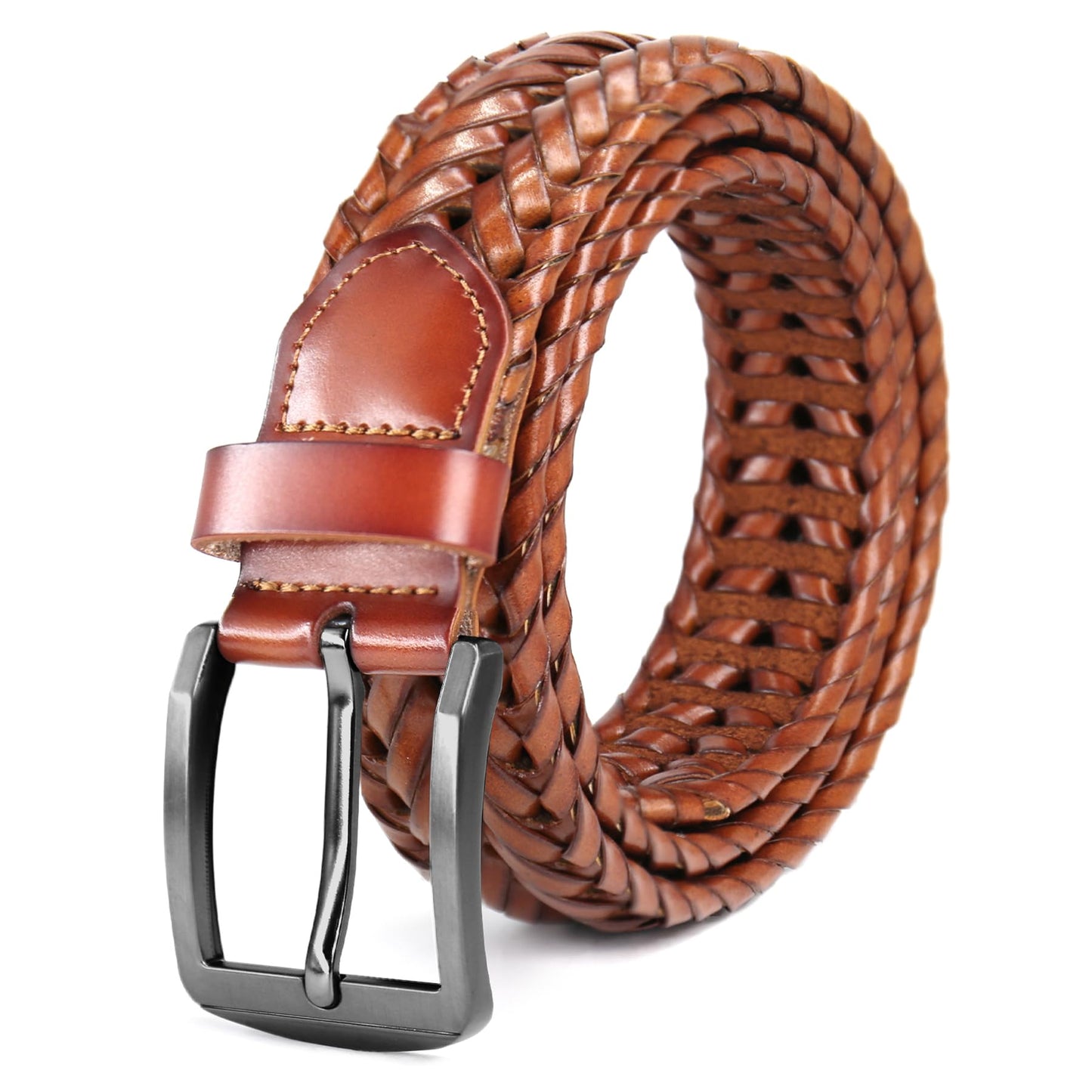 CHXRRPGC Mens Braided Leather Belt Everyday Casual Woven Belts for Men Fit Casual Golf Pants Jeans