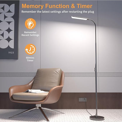 Floor Lamp, Bright 18W LED Standing Lamps for Living Room, Remote Stepless Adjustable Color and Brightness Dimmable with ON/Off Switch, Gooseneck Reading Lights for Bedroom Office, 1300LM Black