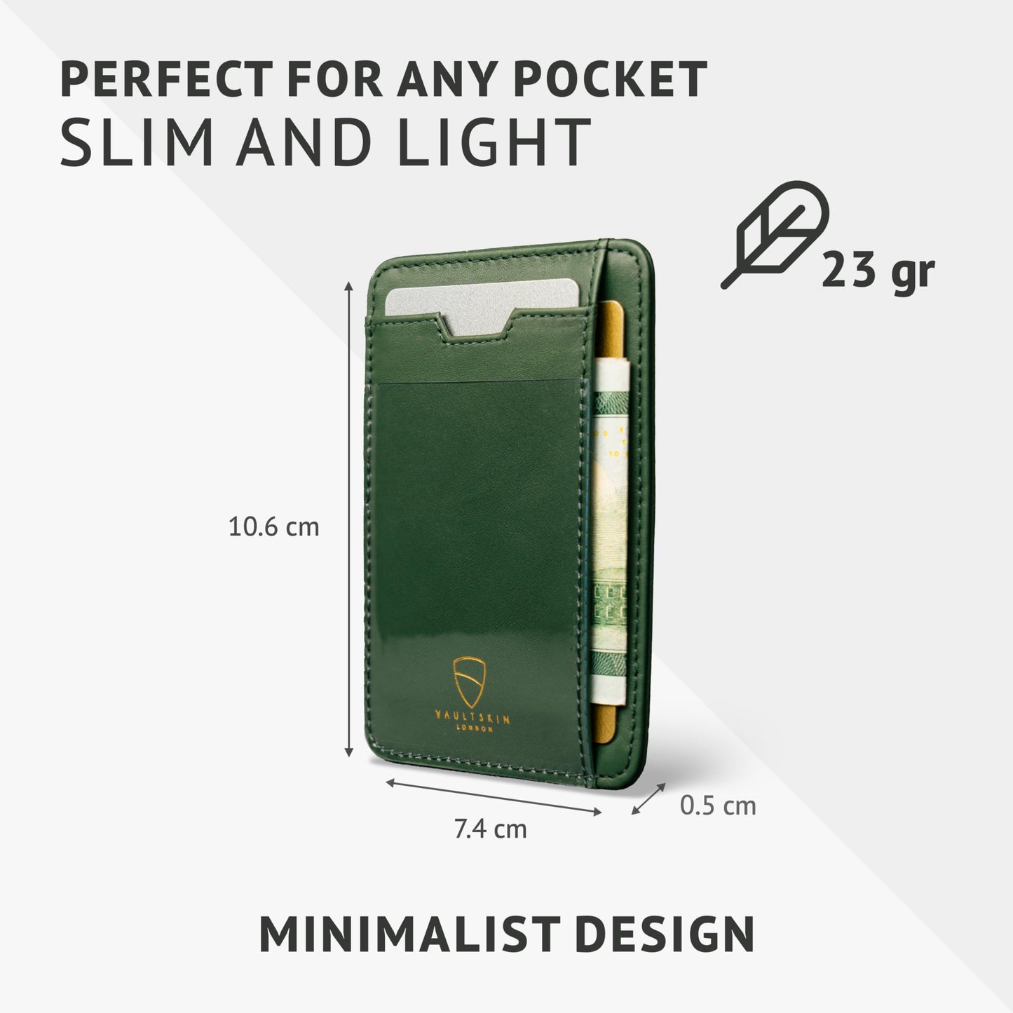 Vaultskin BRIXTON Slim RFID Wallet for Men - Leather Front Pocket Minimalist Card Holder Wallet with ID Window & Gift Box (Hunter Green)