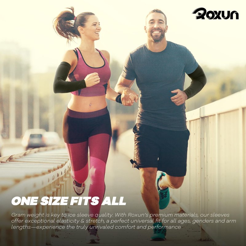 ROXUN 2 Pairs Arm Sleeves, Cooling UV Sun Protection Sports Compression for Men/Women Purple+Pink