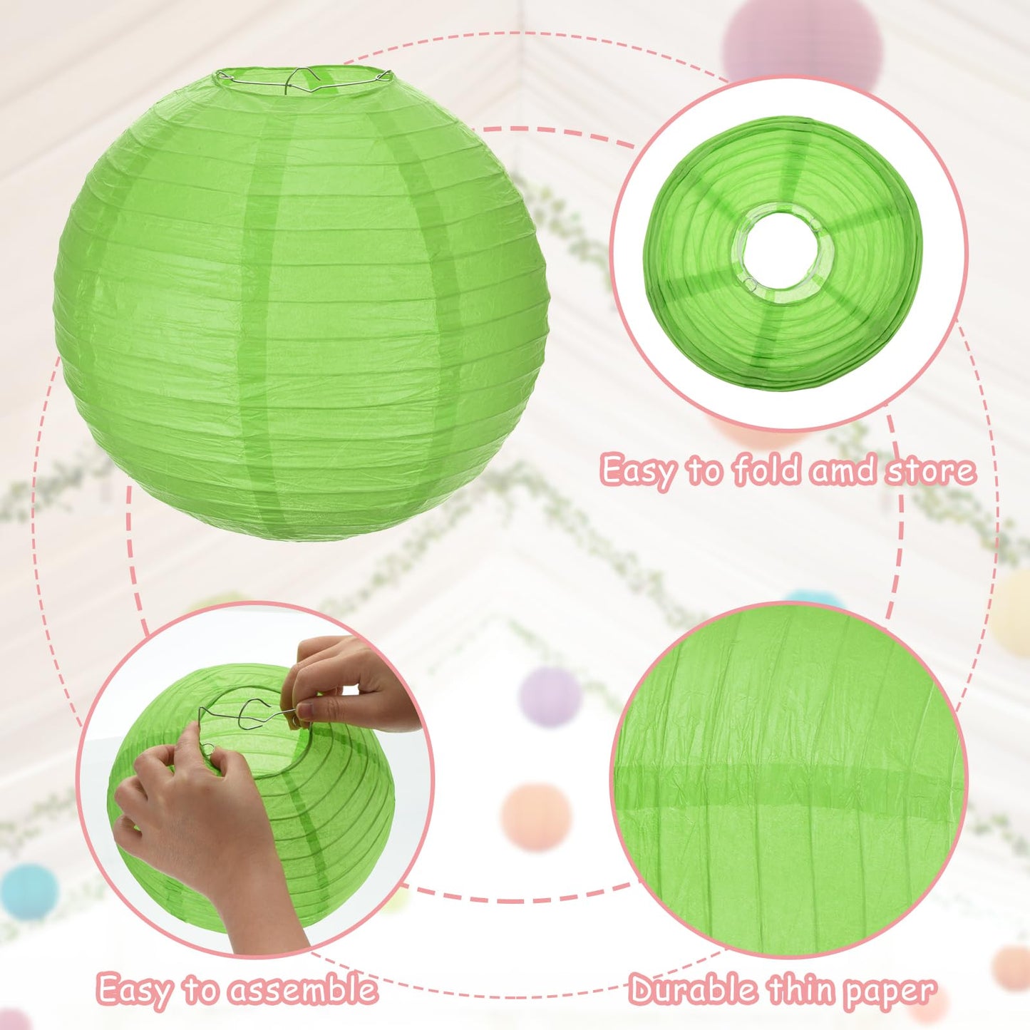 MECCANIXITY 3PCS Paper Lanterns Decorative, 12 Inch Deep Green Round Hanging Ball Lantern Chinese Lanterns for Home Decor, Birthday, Wedding,Christmas Party