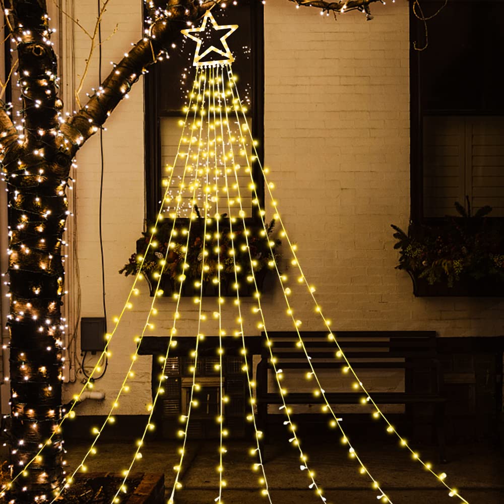 ZTX Christmas Star String Lights,11 Lighting Modes Christmas Decorations Clearance Outdoor 11Ft Waterfall Christmas Tree Lights for Christmas,New Year,Birthday(Warm White)