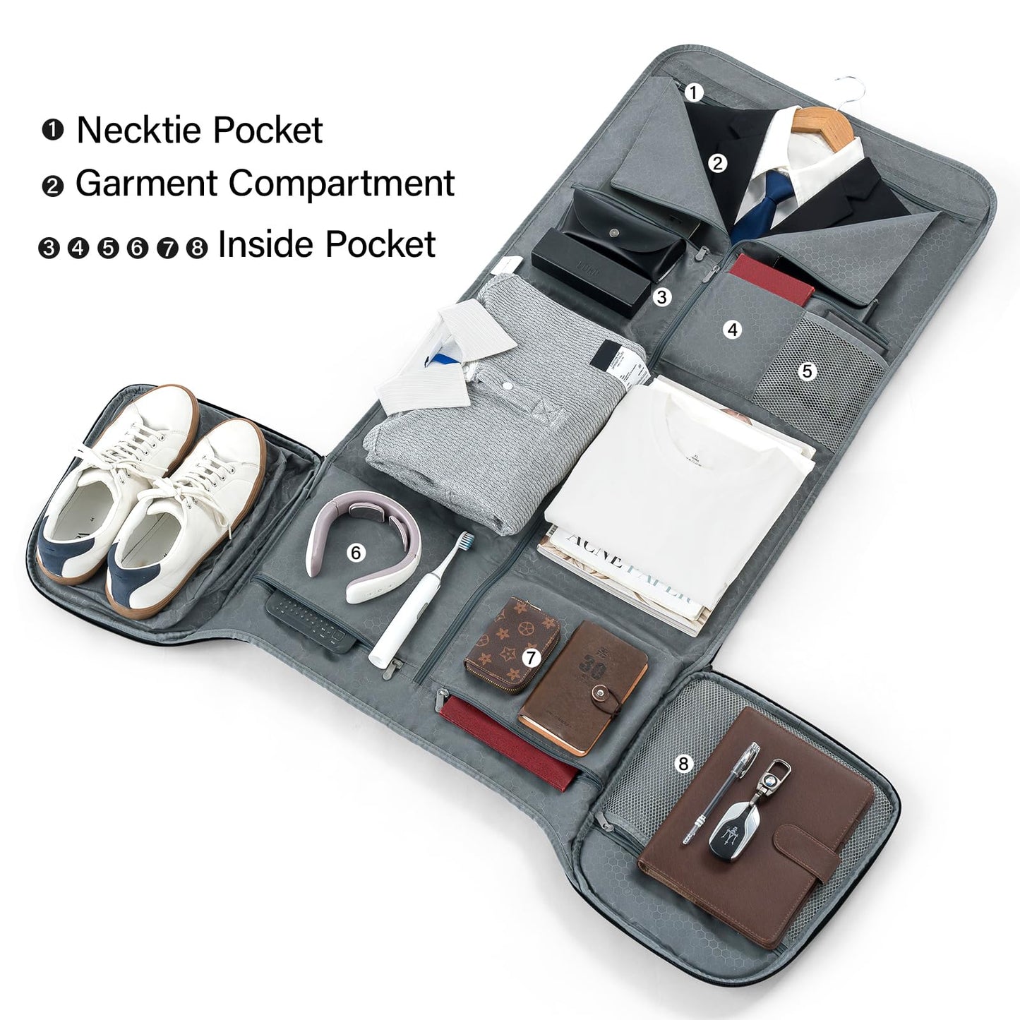 Hanke Carry on Garment Bags for Travel,Convertible Duffle Bag Luggage Bag Weekend Bag with Shoe Compartment,2 in 1 Hanging Suitcase Suit Bag for Men Women,Light Grey