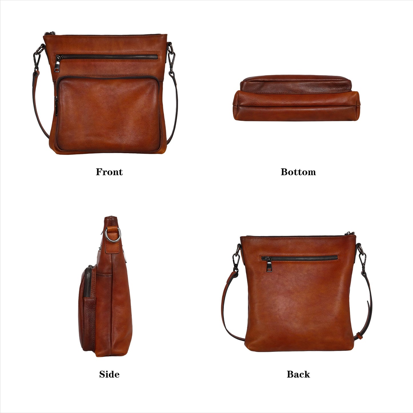 HESHE Genuine Leather Crossbody Purses for Women Soft Leather Purse Satchel Shoulder Bags with Multi Pockets (Brown)
