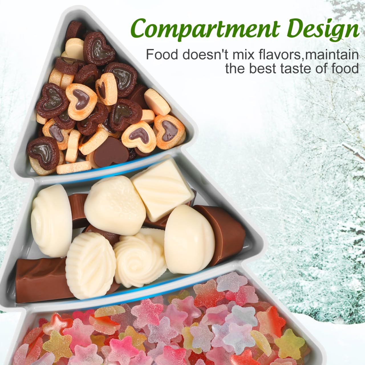 Christmas Tree Shaped Platter Divided Serving Tray Christmas Candy Dish Snack Serving Plate Fruit Nuts Desserts Container Food Platter for Holiday Party Decorations