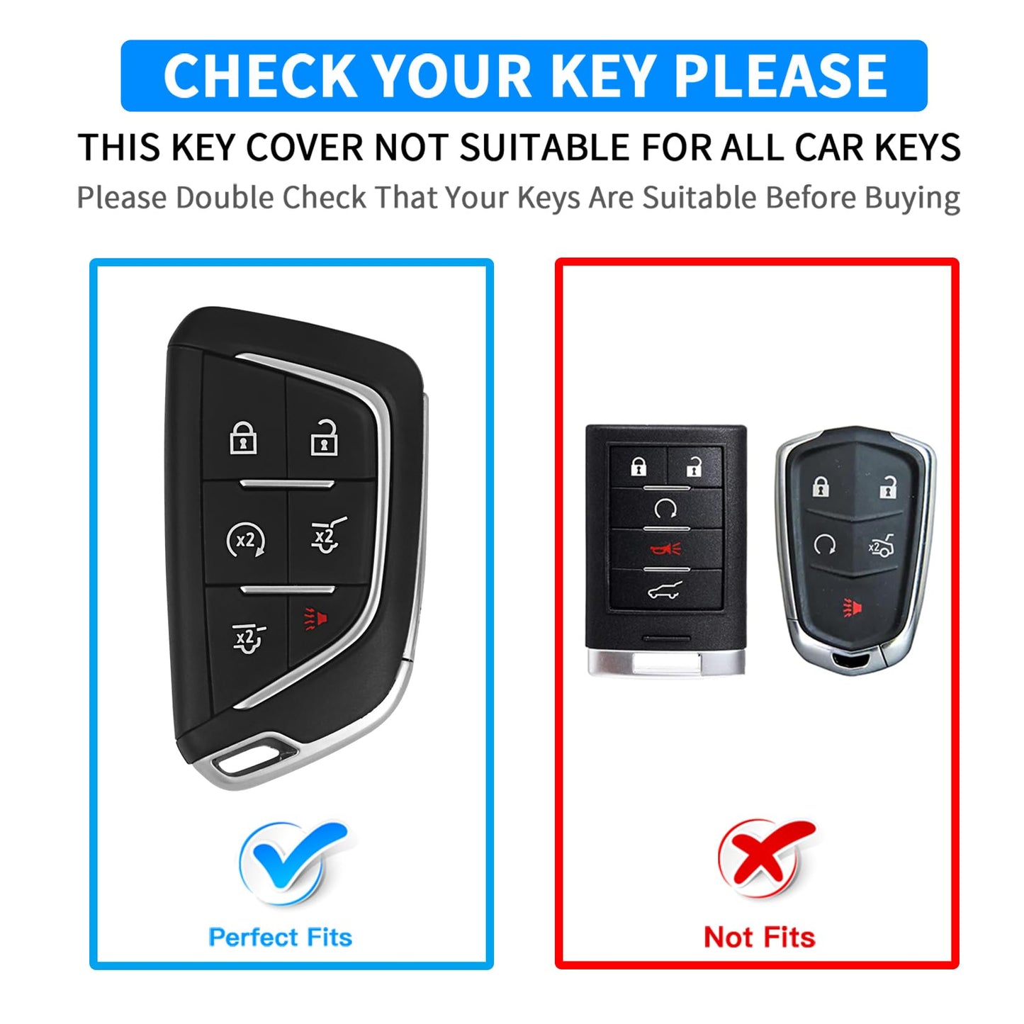 QBUC for Cadillac Premium Leather Key Fob Cover, for Cadillac Escalade CT4 CT5 Lyriq 2021-2025 XT4 XT5 2024 2025 (Black, 6-Button)