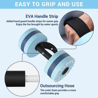 Water Weights Aquatic Exercise Equipment: Sportneer Lightweight Aqua Dumbbell 1 Pair EVA Foam Pool Weights for Water Fitness Equipment With Easy Handle Strip for Water Aerobics Weight Loss Blue XL