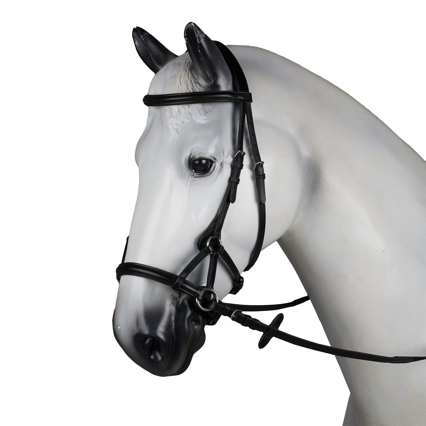 HORZE Denver Soft Leather English Side Pull Bitless Bridle for Horses | Web Reins Included - Black - Horse