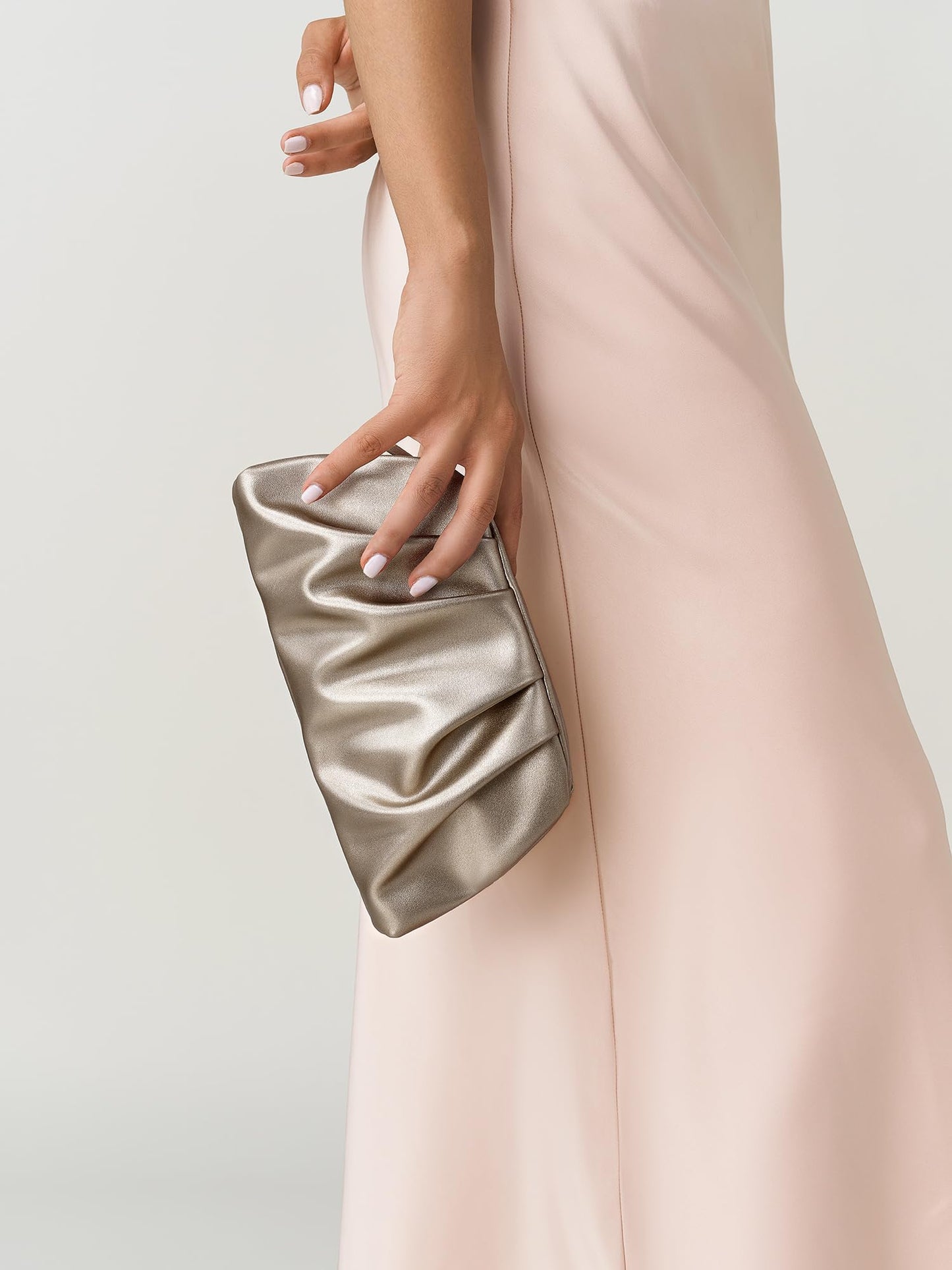 SWEETV Dressy Vegan Leather Clutch Purse for Women Formal, Soft Pleated PU Evening Clutch for Weddings, Proms, Cocktail-Gemma