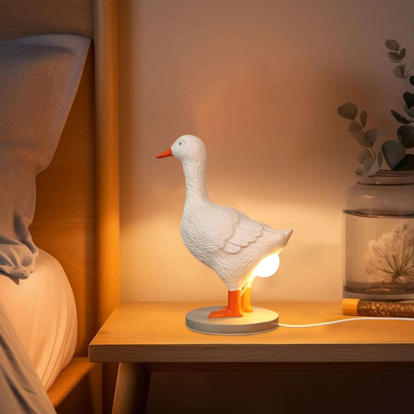 Attivolife Duck Egg Lamp, Funny Duck Gift with Egg in Butt Lifelike, LED Goose Night Light with USB & Stepless Dimming, Resin Table Light Decor Birthday Christmas Gifts for Kid Friend