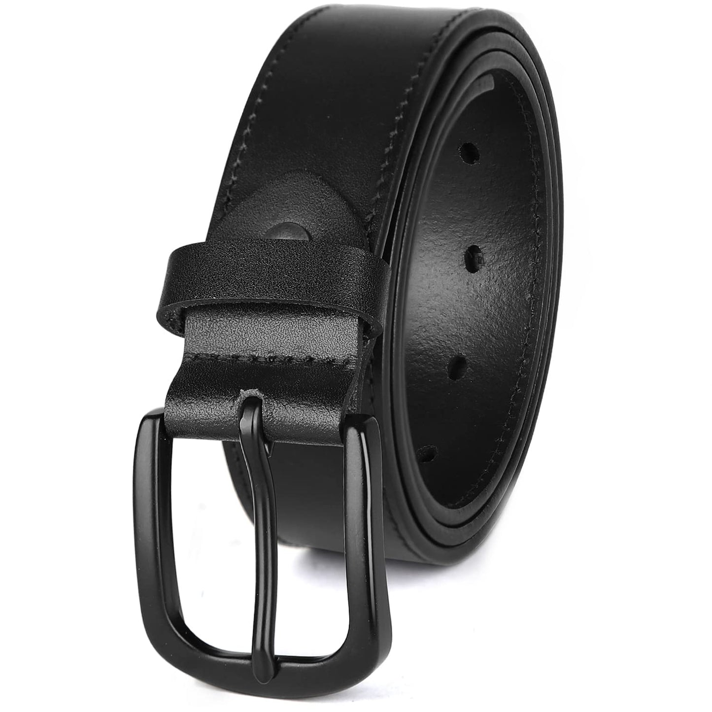 KEECOW Men's 100% Italian Cow Leather Belt Men With Anti-Scratch Buckle,Packed in a Box (Black-1014, 34-38)