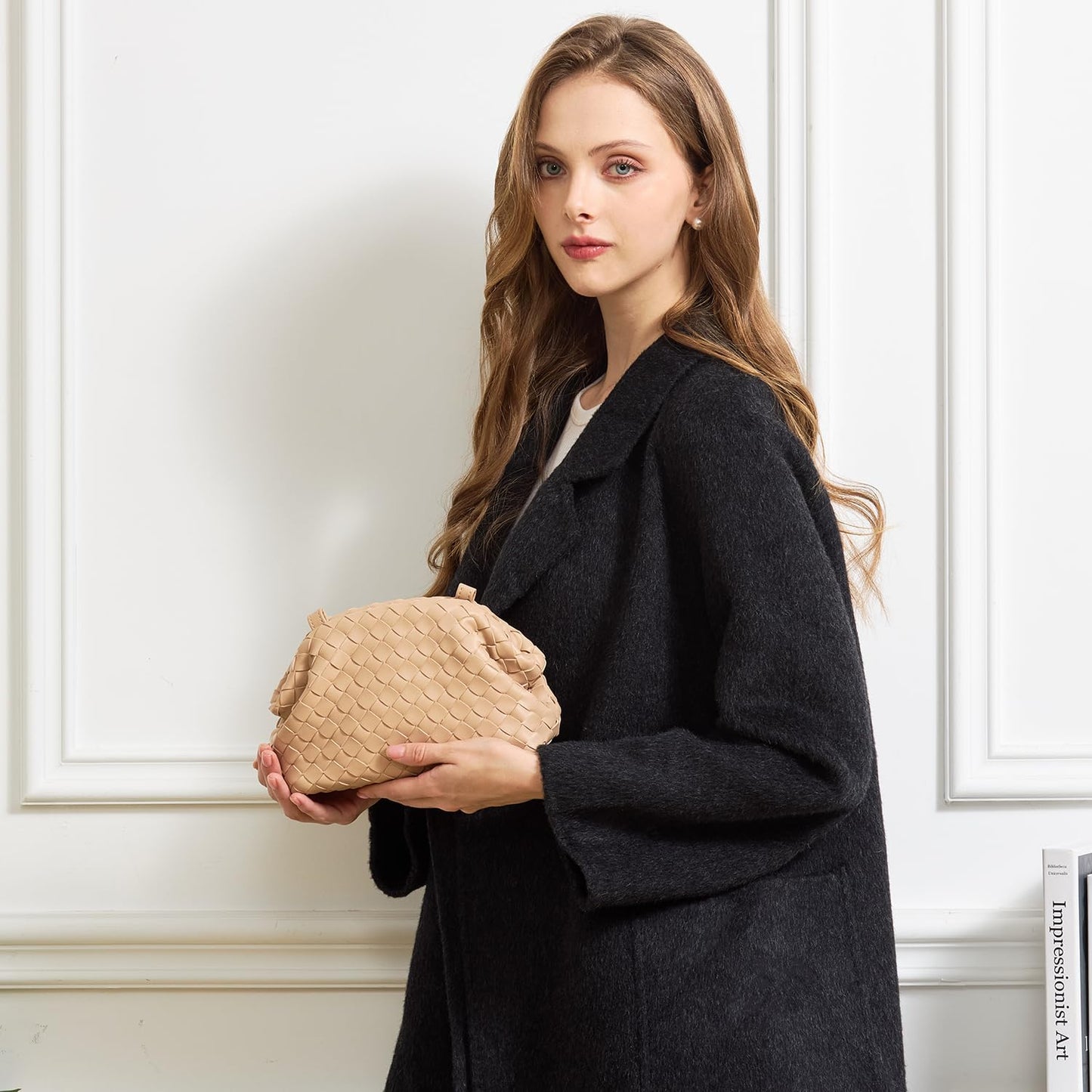 Huralona Dressy Pleated Vegan Leather Clutch Purse Woven Soft Cloud Dumpling Clutch Bag for Women PU Evening Purse Handbag (Nude)