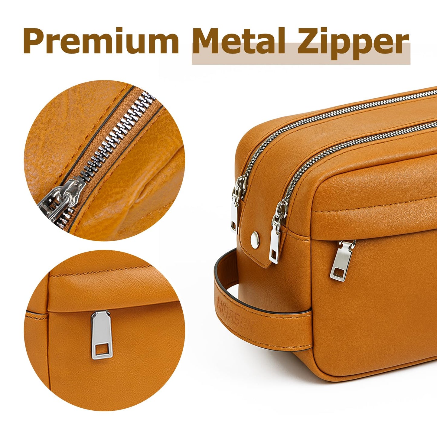 MIRASON Toiletry Bag for Men Leather Travel Toiletry Bag Dopp Kit with Metal Zippers, Water-Resistant Bathroom Bag for Travel Essentials Shaving Bag Gifts for Men, Brown