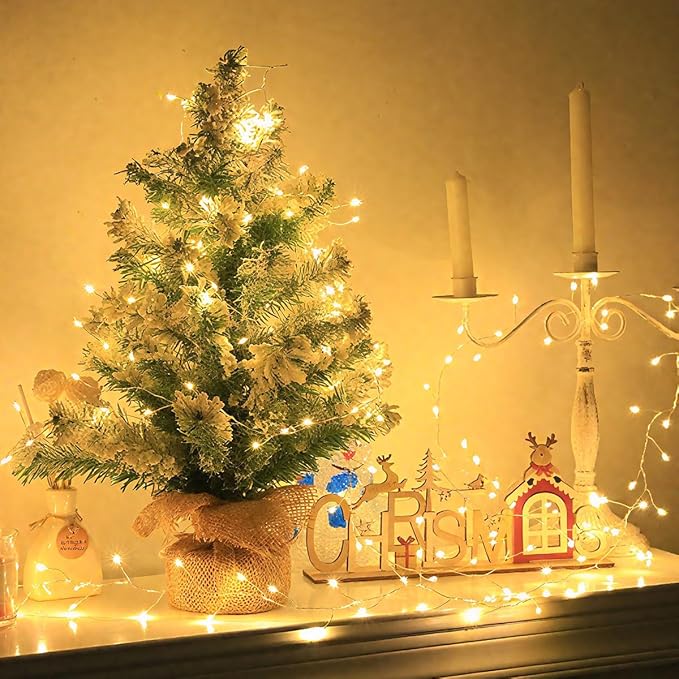 Plug in Firecracker Lights 50FT 500 LED Warm White Copper Wire Indoor Cluster Fairy Lights with Remote Timer for Bedroom, Living Room, Tree, Garden, Porch, Patio, Backyard, Christmas Tree