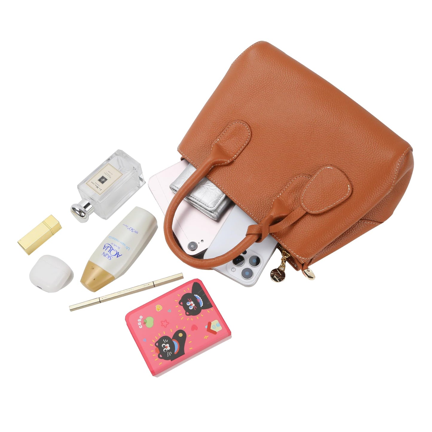 Genuine Leather Medium Tote Bag for Women – Vintage Office Style, Hand-Held/Crossbody Shoulder Bag, Fits 7.9" Tablet