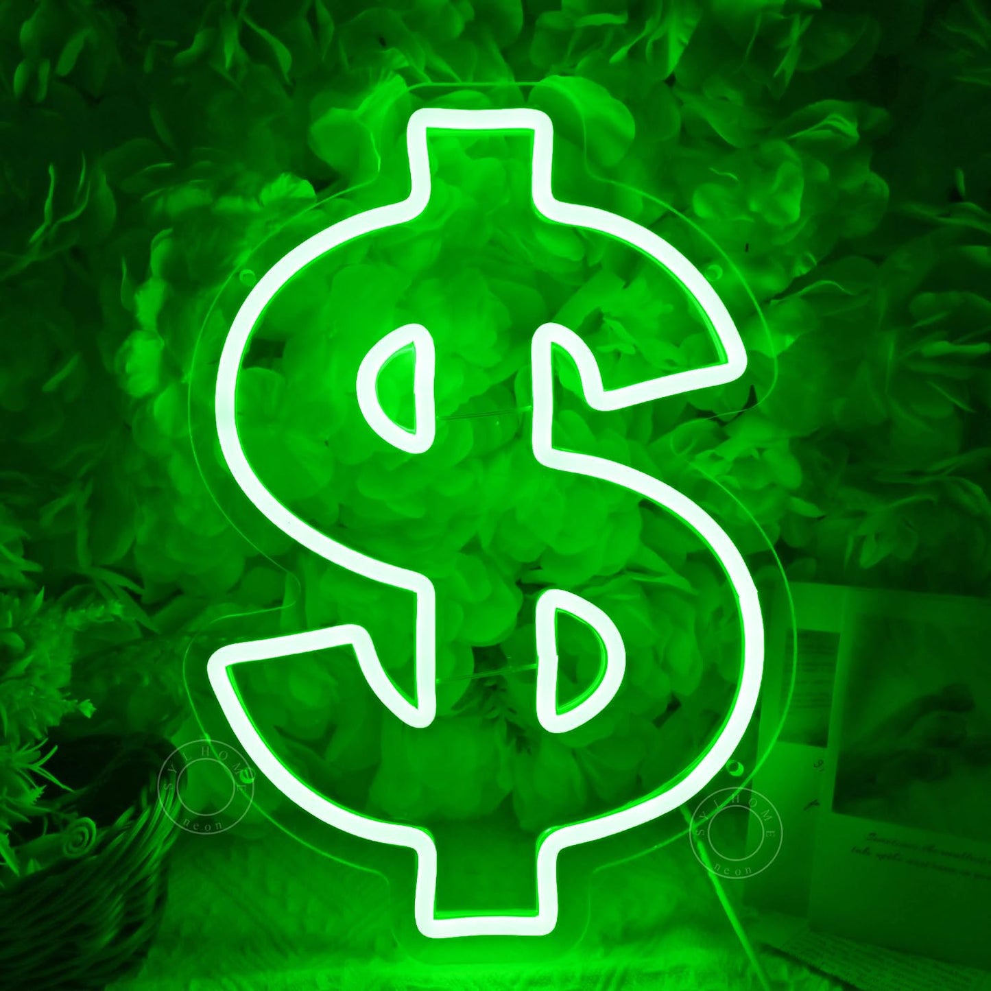 SYLHOME Dollar Led Neon Light Sign Money Green Home Office Shop Bar Business Company Wall Sign Decor Birthday Christmas Party Decor 13.78" X 9.65" USB