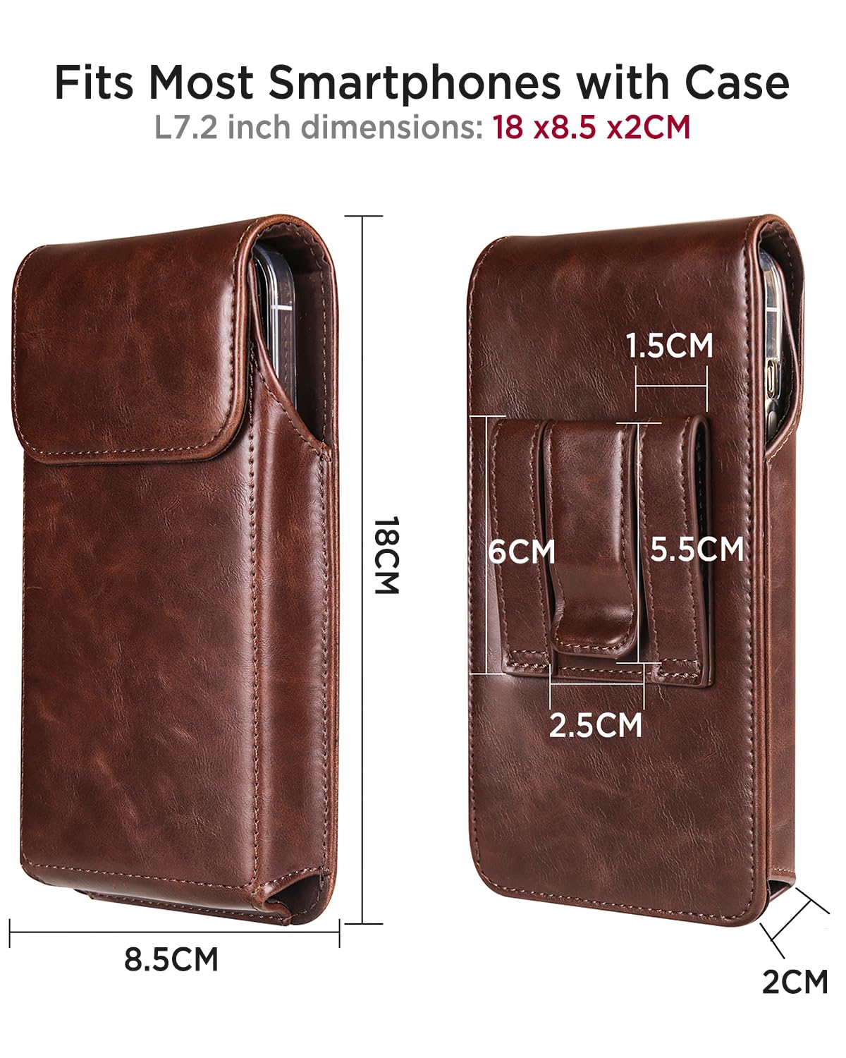 Miimall Leather Phone Holster for Galaxy S26 Ultra S25 Ultra S24 Ultra S23 Ultra S22 Ultra S21 Ultra, Universal Phone Case with Loop for Motorola Moto G Stylus 5G Moto G Play 5G, Dark Coffee-XX-Large
