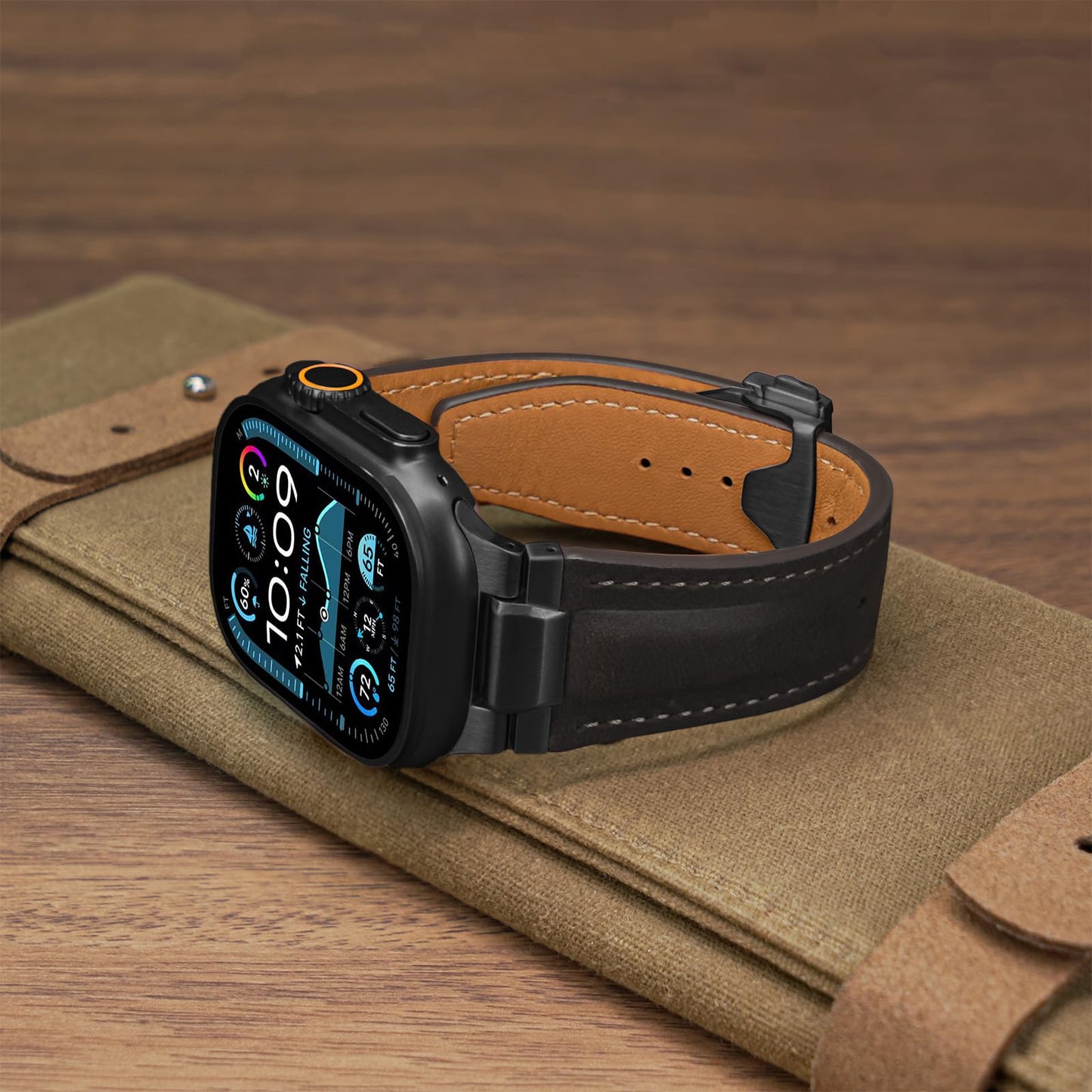 Vintage Genuine Leather Band for Apple Watch Ultra 49mm (2026 Upgrade), Rugged Replacement Strap Compatible with iWatch 46mm 45mm 44mm - for Men Women, Fit Ultra3/2/1, SE 3/2/1, Series11 10/9/8/7/6/5/4