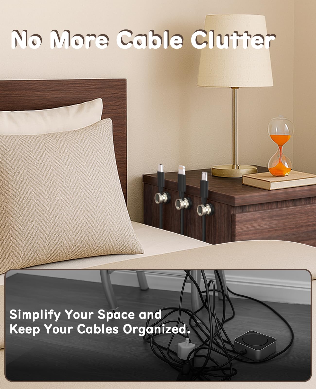 Maveek Magnetic Cable Holder Clips 6 Pack, Stainless Steel Magnet Cord Organizer Adjustable Wire Management For USB Charging Wires, Desk Office Car Dash Cam