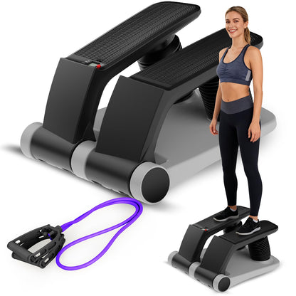 Air Stepper Exercise Machine with Resistance Bands, Stair Stepper with LCD Monitor, Adjustable Resistance Cardio Trainer for Home Workout, Compact Fitness Equipment, 300 lbs Weight Capacity (Gray)