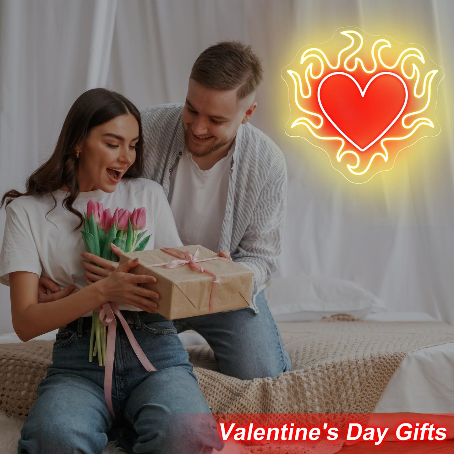 Flaming Heart Neon Sign Cool Wedding Neon Led Light Personalized Gift Idea for Her on Valentines Day, Aesthetic Heart Flame Wall Art Decor, Dark Gothic Wall Art, Birthday Gift, Witch Decor-13.8"