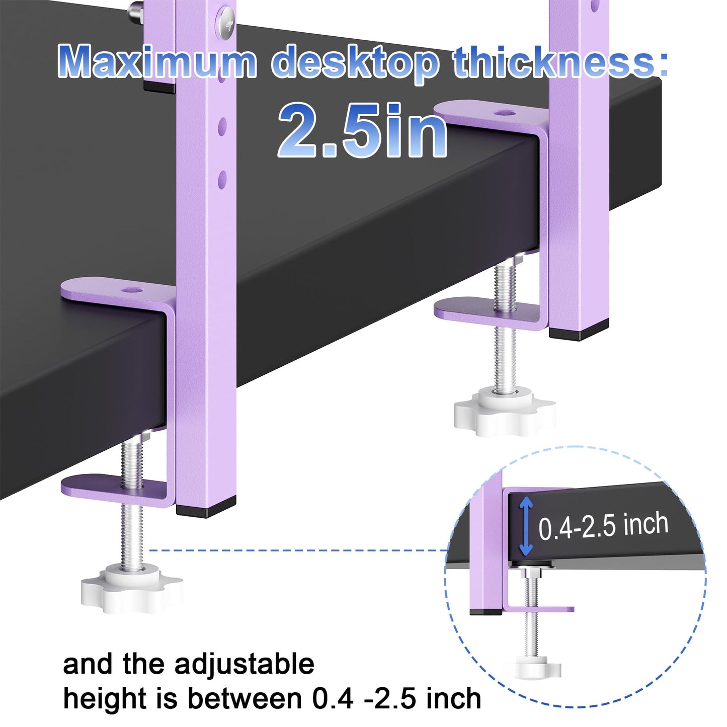 Spacrea clamp on Desk Shelf, 2 Tier Office Desk Shelves Organizer, Wood Desktop Supplies Storage Rack, Desk Organizers and Accessories (Purple)