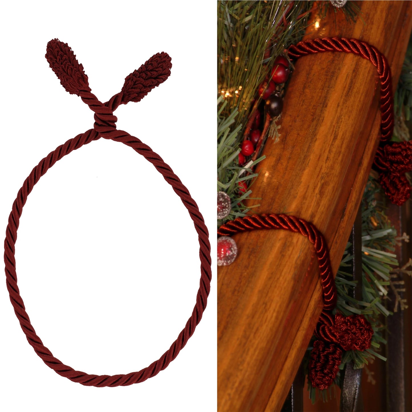 Haute Decor Decorative Garland Ties, 6 Pack, 20 inches (Burgundy) - Easily Hang and Secure Garland, Lights, and Decorations - Strong Inner Wire